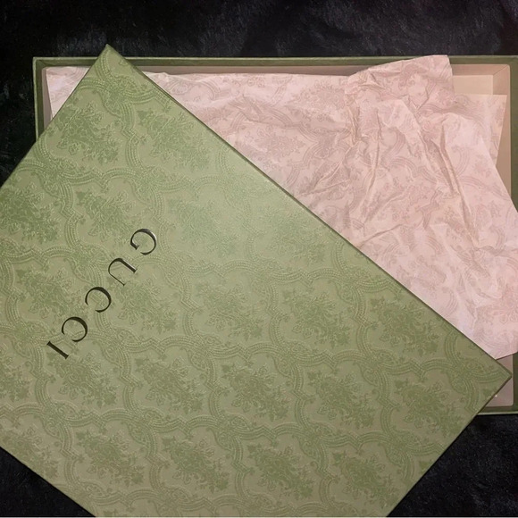 AUTHENTIC MEDIUM GARMENT BOX GREEN PAISLEY TEXTURED WITH TISSUE PAPER - Picture 4 of 8